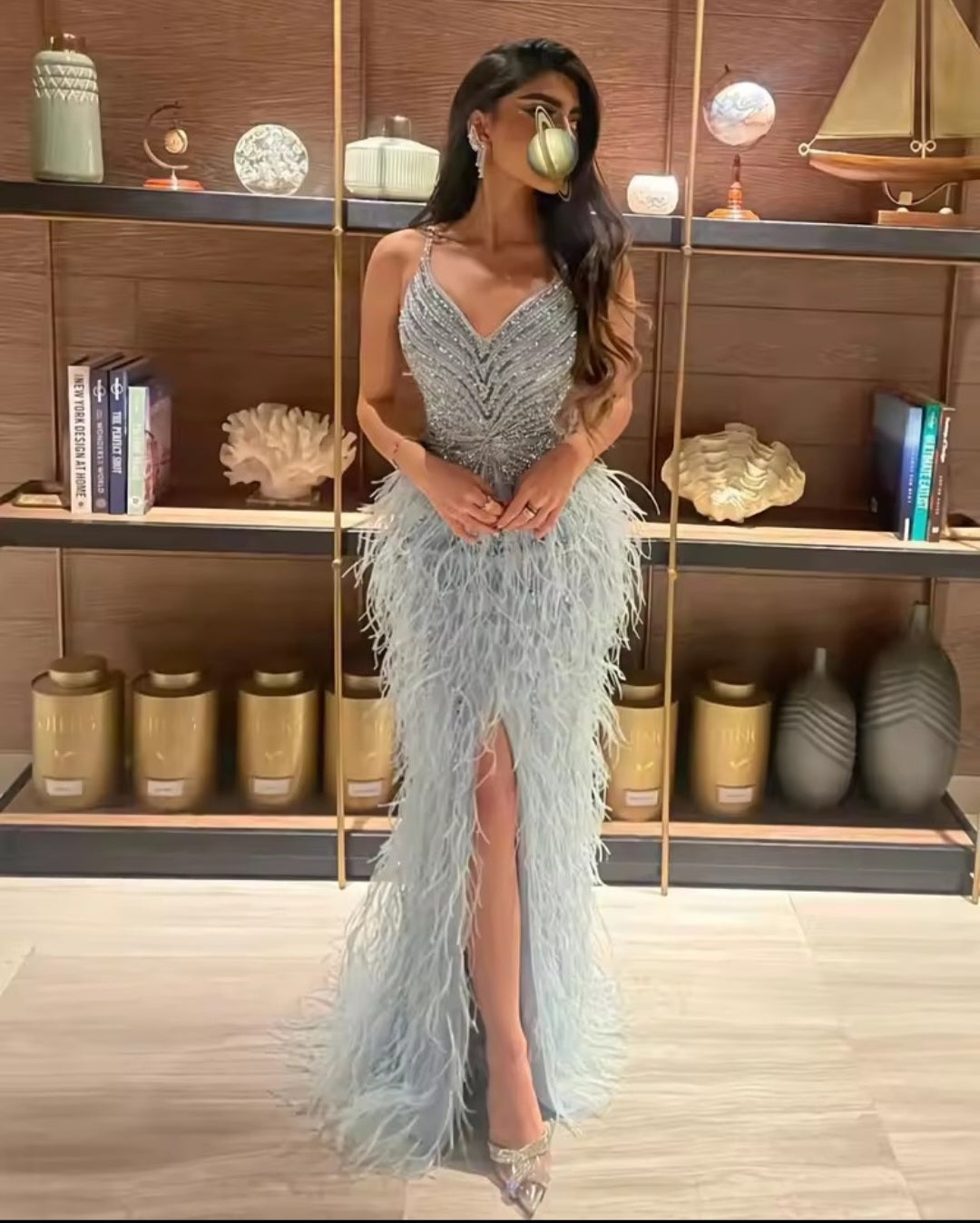 Vestido de Formatura Luxo com Plumas e Cristais Swarovski – GRF-0014