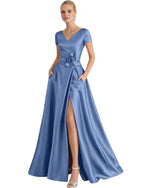 Mãe de Noiva - Vestido Clássico de Seda com Flor Artesanal - GRF-0036 - imagem 2