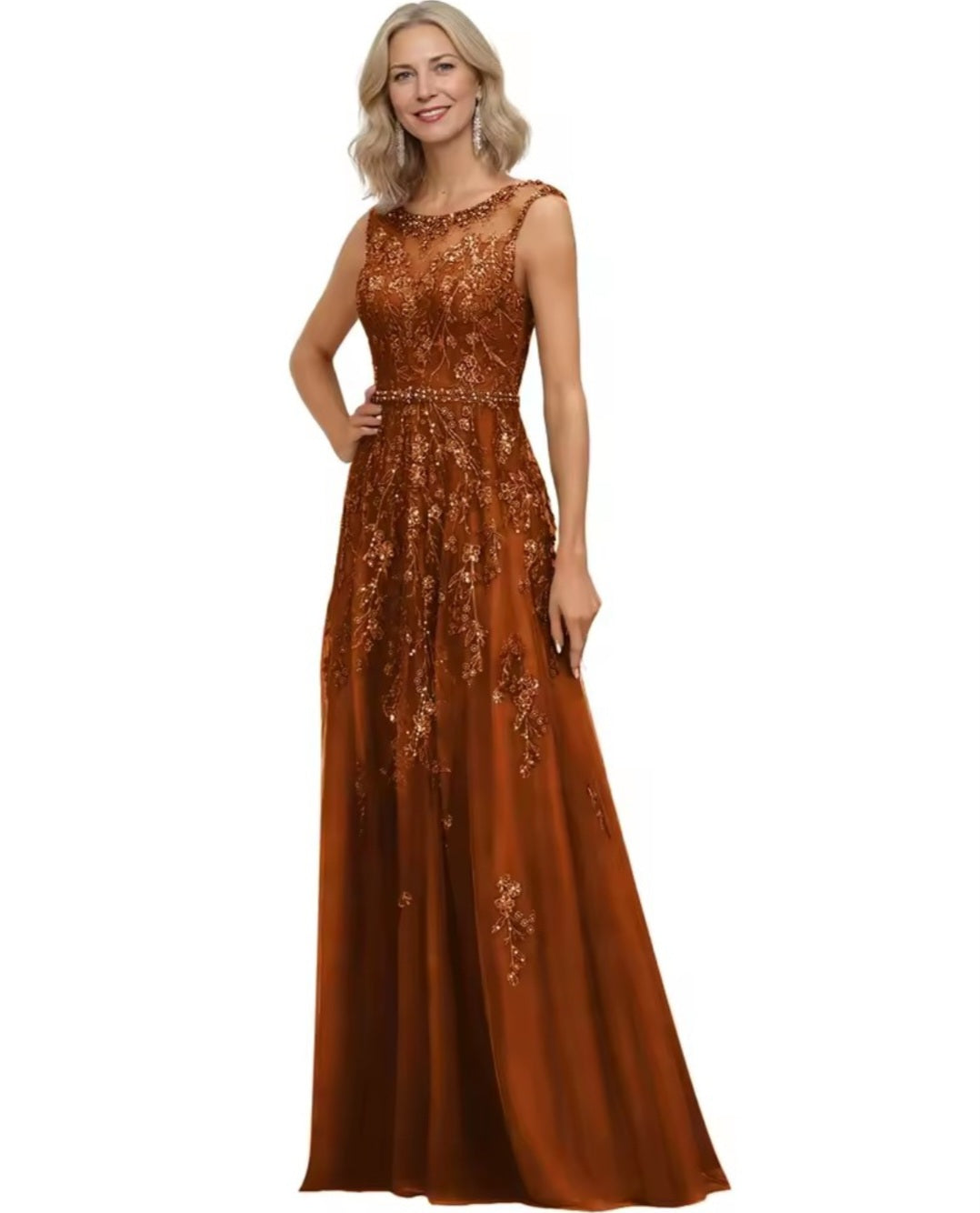 Vestido Longo Bordado em Tule Illusion Francês com Cristais Swarovski – Mãe de Noiva GRF-0035