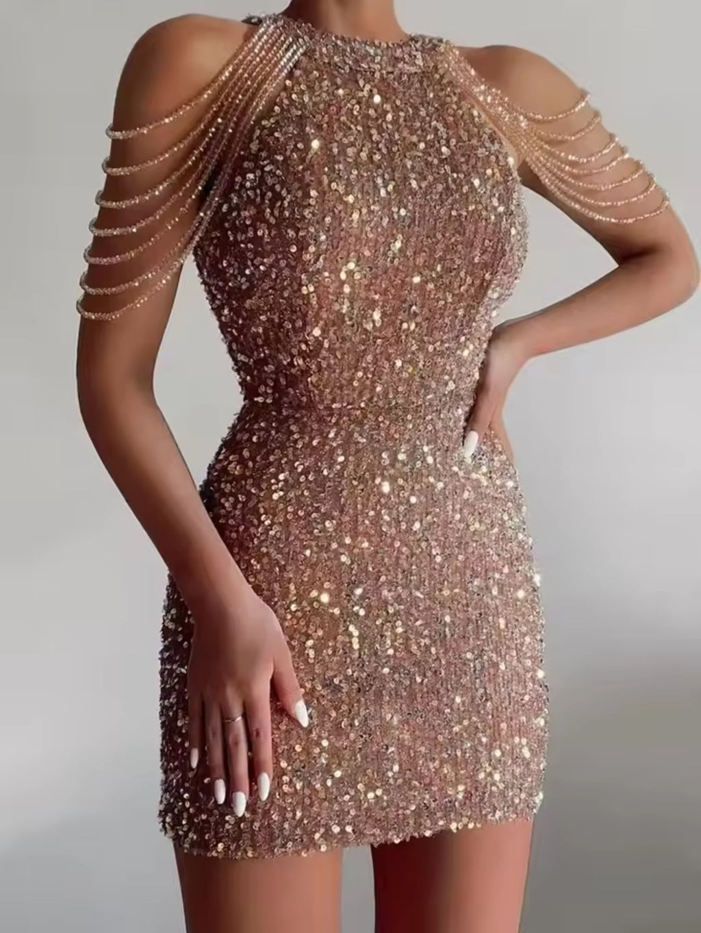 Vestido Balada Tubinho Bordado com Cristais Swarovski e Franjas de Pedrarias – GRF-0022