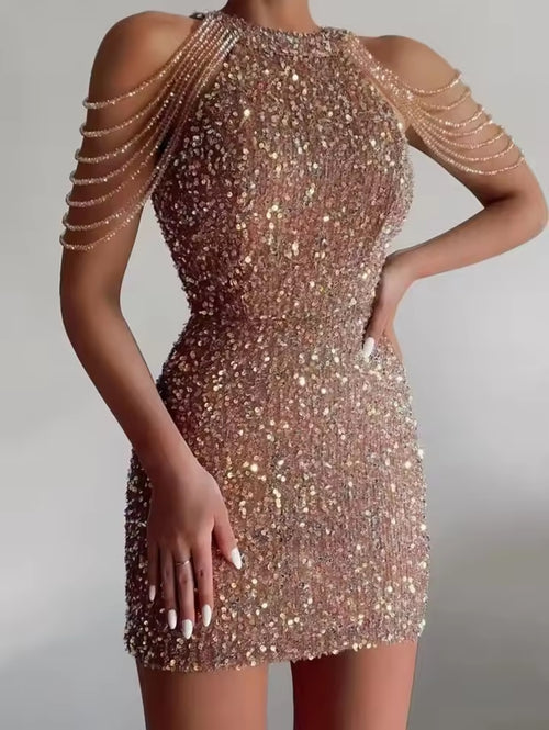 Balada - Vestido Tubinho Bordado com Cristais Swarovski e Franjas de Pedrarias - GRF-0022 - imagem 2