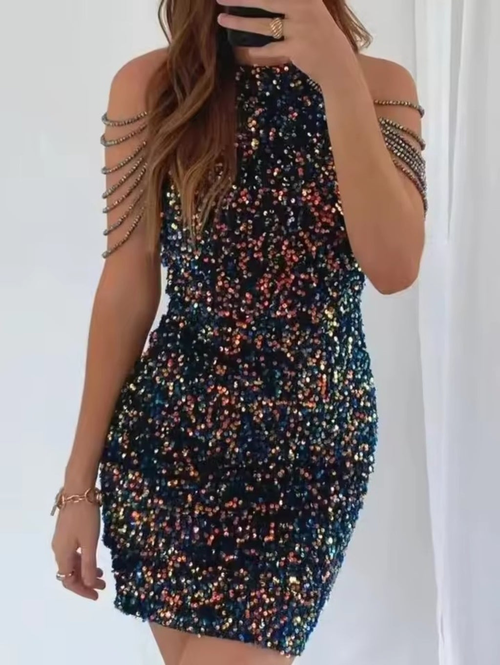 Vestido Balada Tubinho Bordado com Cristais Swarovski e Franjas de Pedrarias – GRF-0022