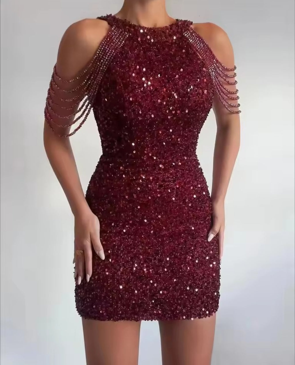 Vestido Balada Tubinho Bordado com Cristais Swarovski e Franjas de Pedrarias – GRF-0022