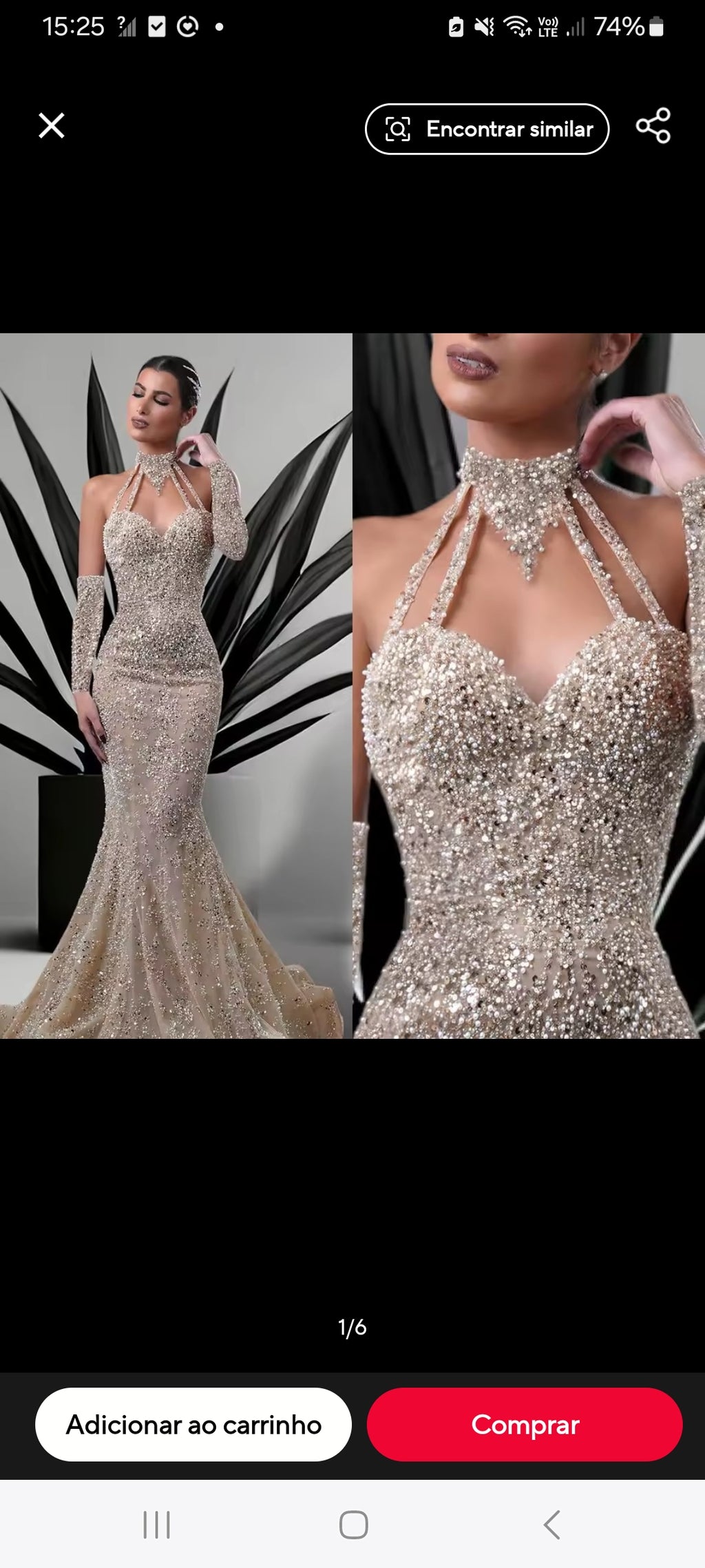 Coleção Royale Premium – GRF-0052 Vestido Sereia Premium Alto Luxo Bordado com Cristais Swarovski, Gola Gargantilha e Mangas Luva em Tule Illusion Francês