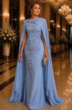 Vestido Mãe de Noivos GRF-0100 com capa e bordado em pedrarias – foto 1