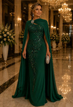 Vestido Mãe de Noivos GRF-0100 com capa e bordado em pedrarias – foto 2