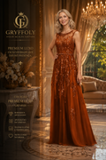 Mãe de Noiva - Vestido Longo Bordado em Tule Illusion Francês com Cristais Swarovski - GRF-0035 - imagem 1