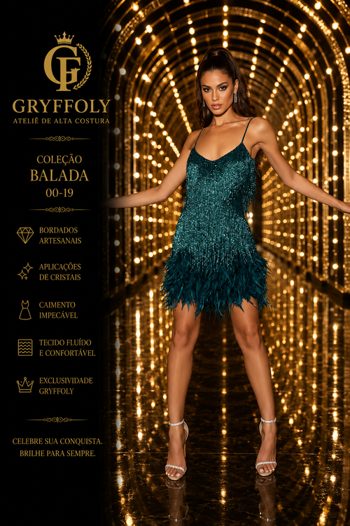 Balada - Vestido Luxo com Franjas de Pedrarias e Plumas - GRF-0019 - imagem 1