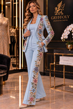 GRF 0103 azul-claro – conjunto de alfaiataria de gala bordado