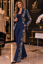 GRF 0103 azul-marinho – conjunto de alfaiataria de gala bordado