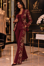 GRF 0103 marsala – conjunto de alfaiataria de gala bordado