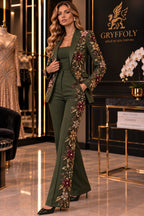 GRF 0103 verde-oliva – conjunto de alfaiataria de gala bordado